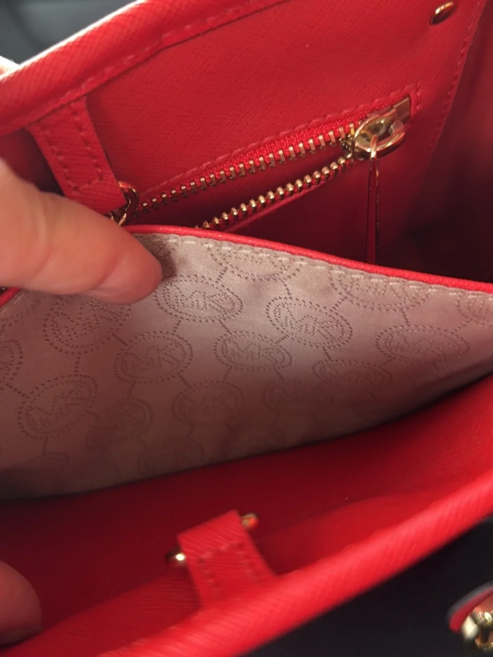 Michael Kors Red Saffiano Leather Tote with MK Charm